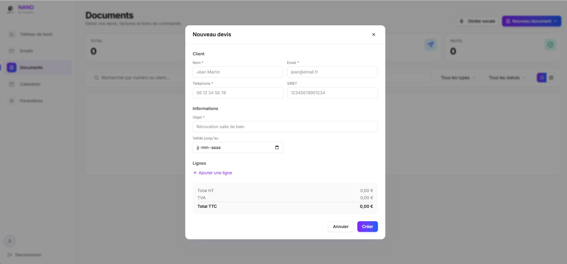 Éditeur de devis NANO